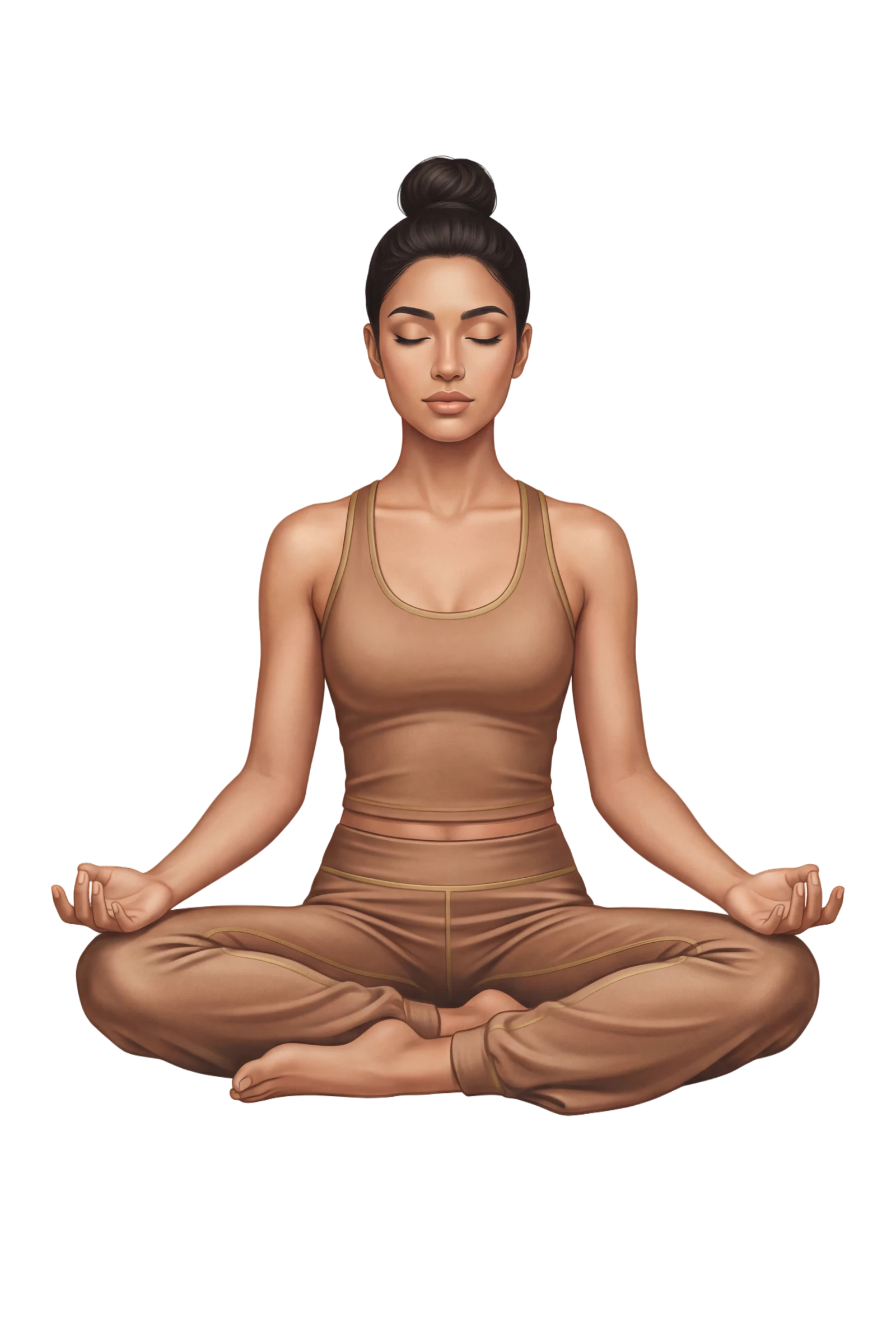 Woman in a calm grounded pose, pillar GROUND