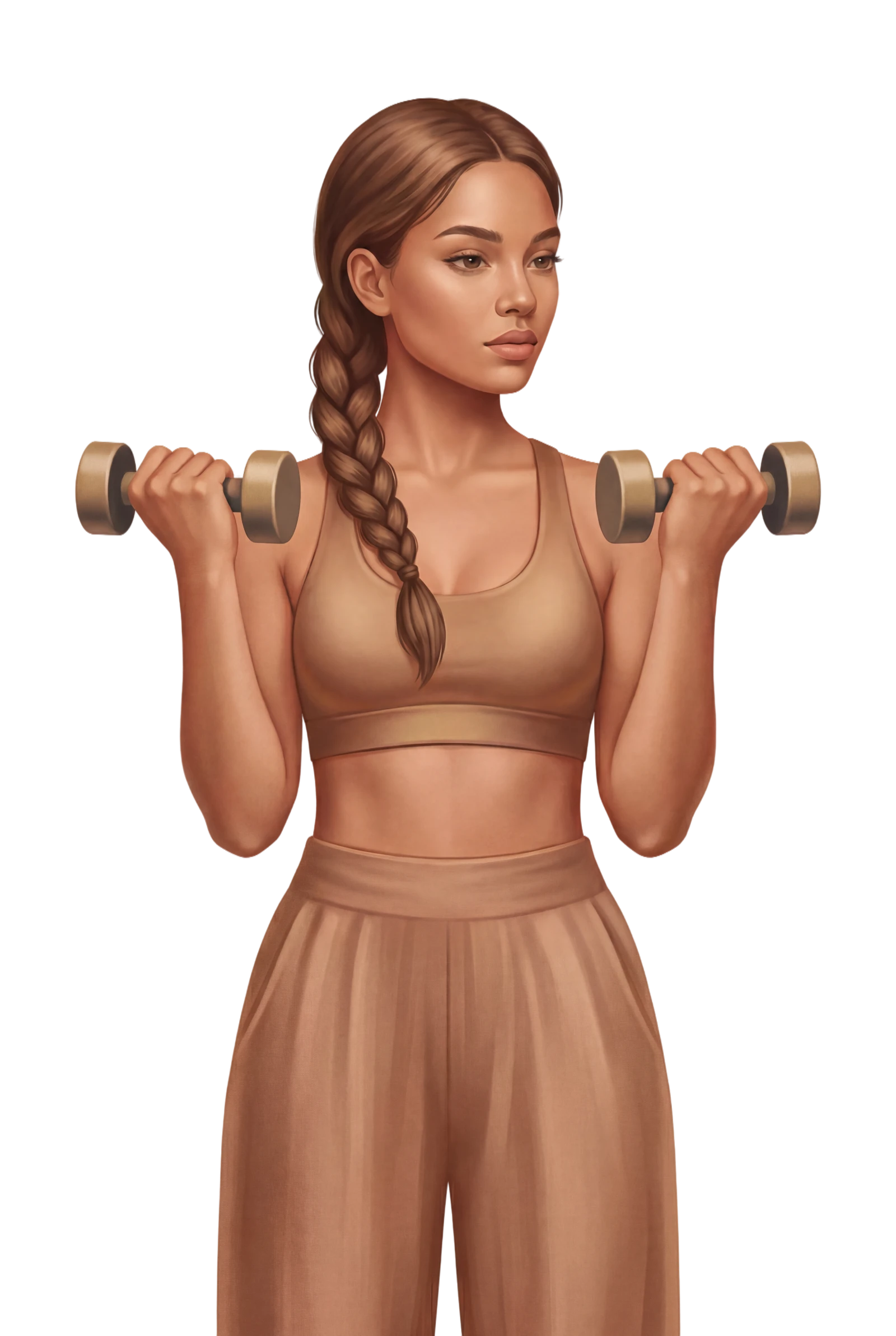 Woman in an upright strength pose, pillar BUILD